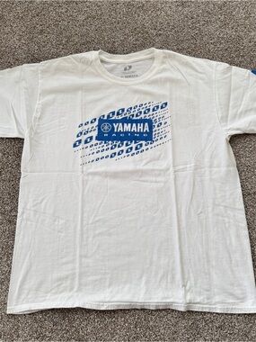 Yamaha White Short Sleeve Racing Logo Tee with Blue Graphic
